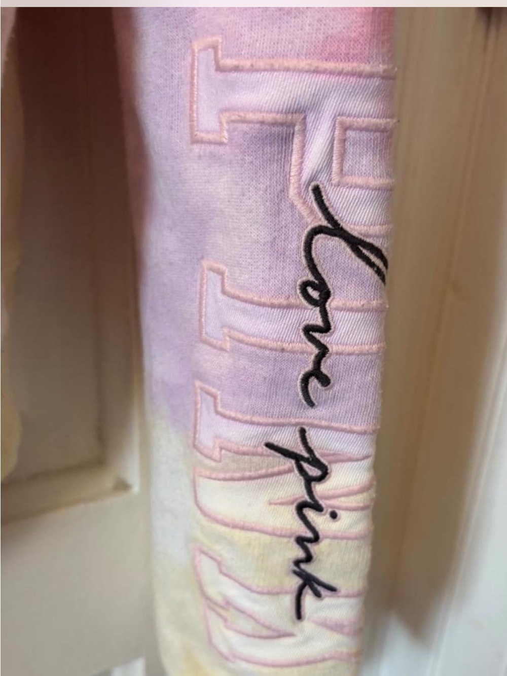 PINK Victoria's Secret Pastel Tie-Dye Off the Shoulder Cutoff Cropped Sweatshirt - Picture 4 of 5